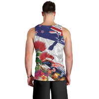 New Zealand Christmas Men Tank Top Meri Kirihimete-Tuatara and Pohutukawa White Color LT03 - Polynesian Pride