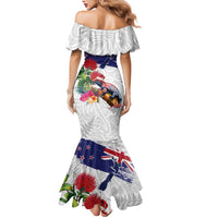 New Zealand Christmas Mermaid Dress Meri Kirihimete-Tuatara and Pohutukawa White Color LT03 - Polynesian Pride