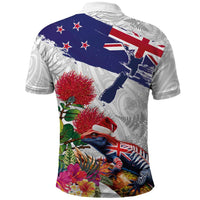 New Zealand Christmas Polo Shirt Meri Kirihimete-Tuatara and Pohutukawa White Color LT03 - Polynesian Pride