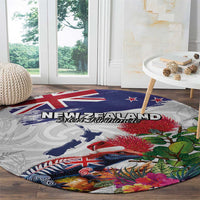 New Zealand Christmas Round Carpet Meri Kirihimete-Tuatara and Pohutukawa White Color LT03 - Polynesian Pride