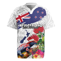 New Zealand Christmas Rugby Jersey Meri Kirihimete-Tuatara and Pohutukawa White Color LT03 White - Polynesian Pride