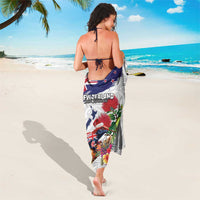 New Zealand Christmas Sarong Meri Kirihimete-Tuatara and Pohutukawa White Color LT03 - Polynesian Pride