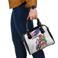 New Zealand Christmas Shoulder Handbag Meri Kirihimete-Tuatara and Pohutukawa White Color LT03 - Polynesian Pride