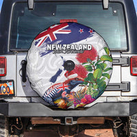 New Zealand Christmas Spare Tire Cover Meri Kirihimete-Tuatara and Pohutukawa White Color LT03 White - Polynesian Pride