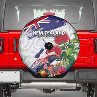 New Zealand Christmas Spare Tire Cover Meri Kirihimete-Tuatara and Pohutukawa White Color LT03 - Polynesian Pride