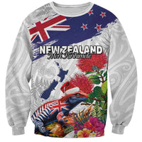 New Zealand Christmas Sweatshirt Meri Kirihimete-Tuatara and Pohutukawa White Color LT03 Unisex White - Polynesian Pride