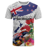 New Zealand Christmas T Shirt Meri Kirihimete-Tuatara and Pohutukawa White Color LT03 White - Polynesian Pride