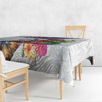 New Zealand Christmas Tablecloth Meri Kirihimete-Tuatara and Pohutukawa White Color LT03 - Polynesian Pride