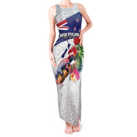 New Zealand Christmas Tank Maxi Dress Meri Kirihimete-Tuatara and Pohutukawa White Color LT03 Women White - Polynesian Pride