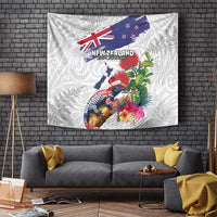 New Zealand Christmas Tapestry Meri Kirihimete-Tuatara and Pohutukawa White Color LT03 White - Polynesian Pride