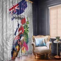 New Zealand Christmas Window Curtain Meri Kirihimete-Tuatara and Pohutukawa White Color LT03 - Polynesian Pride