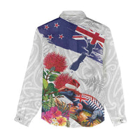 New Zealand Christmas Women Casual Shirt Meri Kirihimete-Tuatara and Pohutukawa White Color