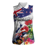 New Zealand Christmas Women Sleeveless Polo Shirt Meri Kirihimete-Tuatara and Pohutukawa White Color LT03 Female White - Polynesian Pride
