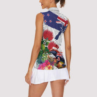 New Zealand Christmas Women Sleeveless Polo Shirt Meri Kirihimete-Tuatara and Pohutukawa White Color LT03 - Polynesian Pride