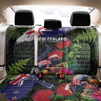 New Zealand Christmas Back Car Seat Cover Meri Kirihimete-Tuatara and Pohutukawa Black Color LT03 - Polynesian Pride