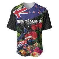 New Zealand Christmas Baseball Jersey Meri Kirihimete-Tuatara and Pohutukawa Black Color LT03 Black - Polynesian Pride