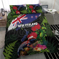 New Zealand Christmas Bedding Set Meri Kirihimete-Tuatara and Pohutukawa Black Color LT03 - Polynesian Pride