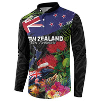 New Zealand Christmas Button Sweatshirt Meri Kirihimete-Tuatara and Pohutukawa Black Color LT03 - Polynesian Pride