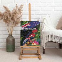 New Zealand Christmas Canvas Wall Art Meri Kirihimete-Tuatara and Pohutukawa Black Color LT03 - Polynesian Pride