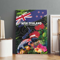 New Zealand Christmas Canvas Wall Art Meri Kirihimete-Tuatara and Pohutukawa Black Color LT03 - Polynesian Pride