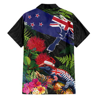 New Zealand Christmas Family Matching Off Shoulder Maxi Dress and Hawaiian Shirt Meri Kirihimete-Tuatara and Pohutukawa Black Color LT03 - Polynesian Pride