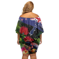 New Zealand Christmas Family Matching Off Shoulder Short Dress and Hawaiian Shirt Meri Kirihimete-Tuatara and Pohutukawa Black Color LT03 - Polynesian Pride