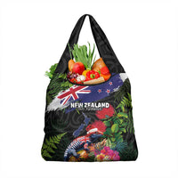 New Zealand Christmas Grocery Bag Meri Kirihimete-Tuatara and Pohutukawa Black Color LT03 1-pack One Size Black - Polynesian Pride