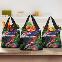 New Zealand Christmas Grocery Bag Meri Kirihimete-Tuatara and Pohutukawa Black Color LT03 3-pack One Size Black - Polynesian Pride