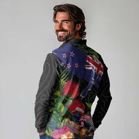 New Zealand Christmas Long Sleeve Polo Shirt Meri Kirihimete-Tuatara and Pohutukawa Black Color LT03 - Polynesian Pride