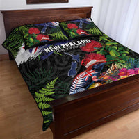 New Zealand Christmas Quilt Bed Set Meri Kirihimete-Tuatara and Pohutukawa Black Color LT03 - Polynesian Pride