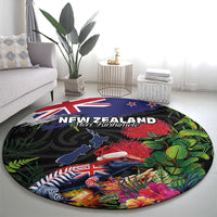 New Zealand Christmas Round Carpet Meri Kirihimete-Tuatara and Pohutukawa Black Color LT03 - Polynesian Pride