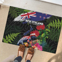 New Zealand Christmas Rubber Doormat Meri Kirihimete-Tuatara and Pohutukawa Black Color LT03 - Polynesian Pride