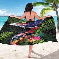 New Zealand Christmas Sarong Meri Kirihimete-Tuatara and Pohutukawa Black Color LT03 - Polynesian Pride