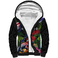 New Zealand Christmas Sherpa Hoodie Meri Kirihimete-Tuatara and Pohutukawa Black Color LT03 Unisex Black - Polynesian Pride