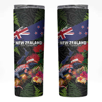 New Zealand Christmas Skinny Tumbler Meri Kirihimete-Tuatara and Pohutukawa Black Color LT03 Black - Polynesian Pride