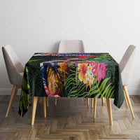 New Zealand Christmas Tablecloth Meri Kirihimete-Tuatara and Pohutukawa Black Color LT03 - Polynesian Pride