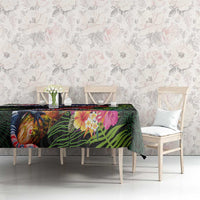 New Zealand Christmas Tablecloth Meri Kirihimete-Tuatara and Pohutukawa Black Color LT03 - Polynesian Pride
