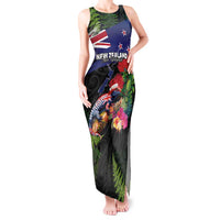 New Zealand Christmas Tank Maxi Dress Meri Kirihimete-Tuatara and Pohutukawa Black Color LT03 Women Black - Polynesian Pride
