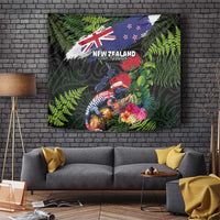New Zealand Christmas Tapestry Meri Kirihimete-Tuatara and Pohutukawa Black Color LT03 Black - Polynesian Pride