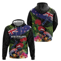 New Zealand Christmas Zip Hoodie Meri Kirihimete-Tuatara and Pohutukawa Black Color LT03 - Polynesian Pride