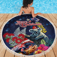 Australia and New Zealand Beach Blanket Merry Christmas-Tuatara and Koala with Plants Xmas Style LT03 - Polynesian Pride