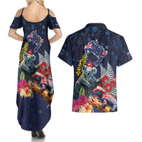 Australia and New Zealand Couples Matching Summer Maxi Dress and Hawaiian Shirt Merry Christmas-Tuatara and Koala with Plants Xmas Style LT03 - Polynesian Pride