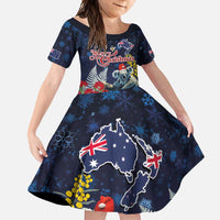 Australia and New Zealand Family Matching Summer Maxi Dress and Hawaiian Shirt Merry Christmas-Tuatara and Koala with Plants Xmas Style LT03 Daughter's Dress Navy - Polynesian Pride