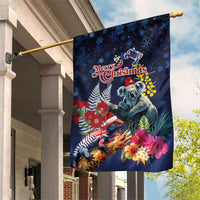 Australia and New Zealand Garden Flag Merry Christmas-Tuatara and Koala with Plants Xmas Style LT03 House Flag Navy - Polynesian Pride