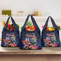 Australia and New Zealand Grocery Bag Merry Christmas-Tuatara and Koala with Plants Xmas Style LT03 3-pack One Size Navy - Polynesian Pride
