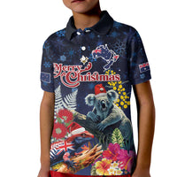 Australia and New Zealand Kid Polo Shirt Merry Christmas-Tuatara and Koala with Plants Xmas Style LT03 Kid Navy - Polynesian Pride