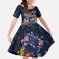 Australia and New Zealand Kid Short Sleeve Dress Merry Christmas-Tuatara and Koala with Plants Xmas Style LT03 KID Navy - Polynesian Pride