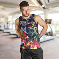 Australia and New Zealand Men Tank Top Merry Christmas-Tuatara and Koala with Plants Xmas Style LT03 Navy - Polynesian Pride