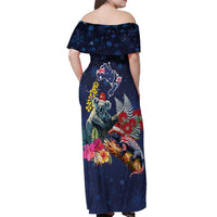 Australia and New Zealand Off Shoulder Maxi Dress Merry Christmas-Tuatara and Koala with Plants Xmas Style LT03 - Polynesian Pride