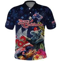 Australia and New Zealand Polo Shirt Merry Christmas-Tuatara and Koala with Plants Xmas Style LT03 Navy - Polynesian Pride